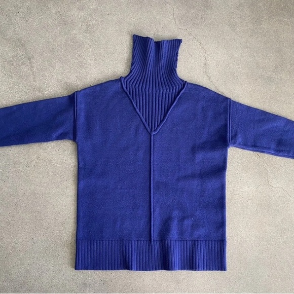 QVC Women's Cowl & Turtleneck Sweater - Blue - Picture 1 of 9